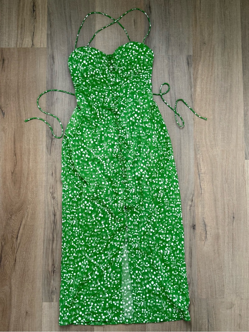 Urban Outfitters Kiss the Sky Backless Green Geometric Maxi Slim Summer Dress